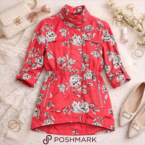Women's Tribal Pink Coral Floral Utility Hooded Jacket M